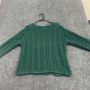 Vintage Express Sweater Womens L Green Cotton Cable Knit Pullover Preppy Style